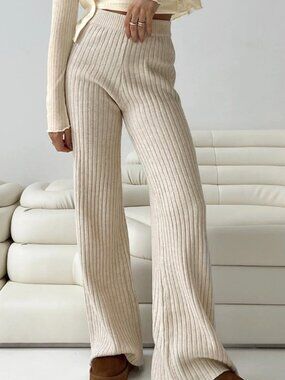 Princess Polly Knit Beige/Cream Wide Leg Pants - Small